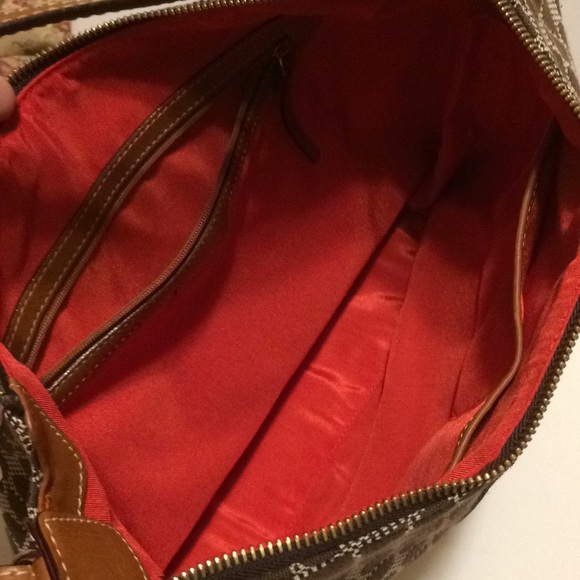 Kate Spade Shoulder Bag Brown Red Fabric Ribbon - Picture 6 of 8